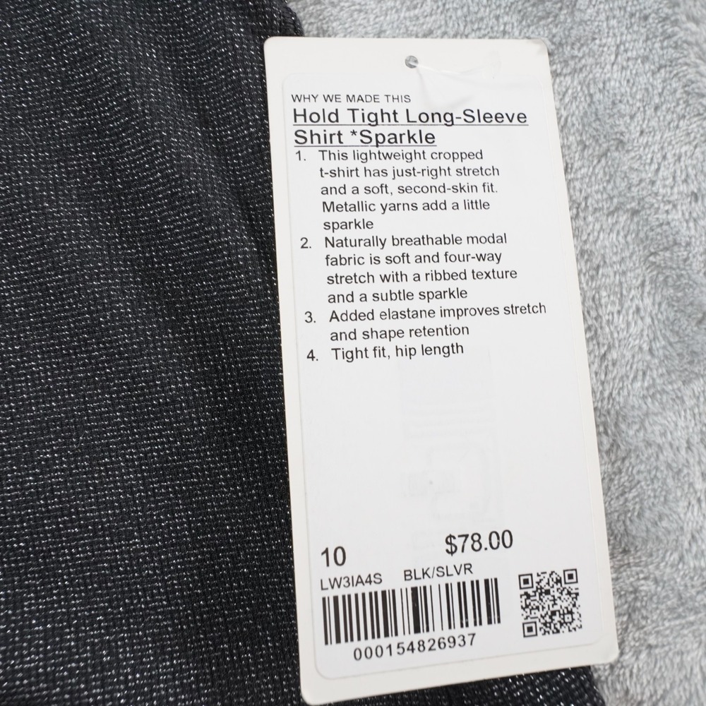 Lululemon Hold Tight Long Sleeve Shirt Womens 10 Black Silver Shimmer Stretch - Picture 9 of 11